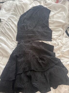 IRO Black Textured Two-Piece Crop Top & Tiered Skirt Set